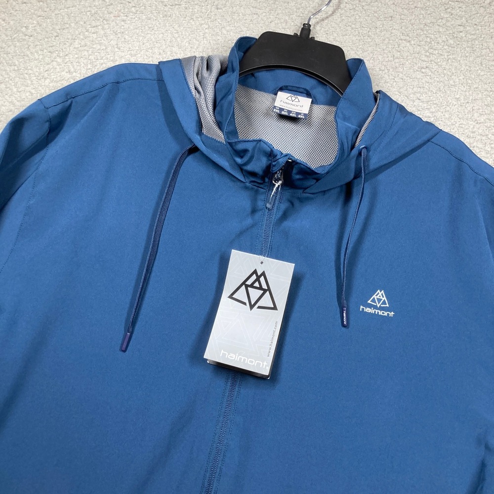Haimont Windbreaker Jacket Mens 2XL Blue Hooded Full Zip Recycled RPET Shell